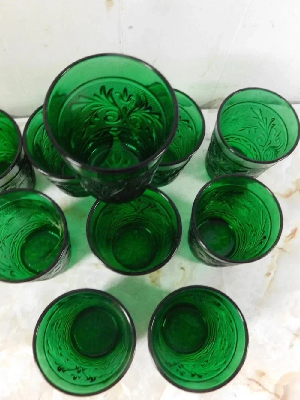 60s Era Anchor Hocking Green Sandwich Glass Flat 9 oz Tumblers s/10
